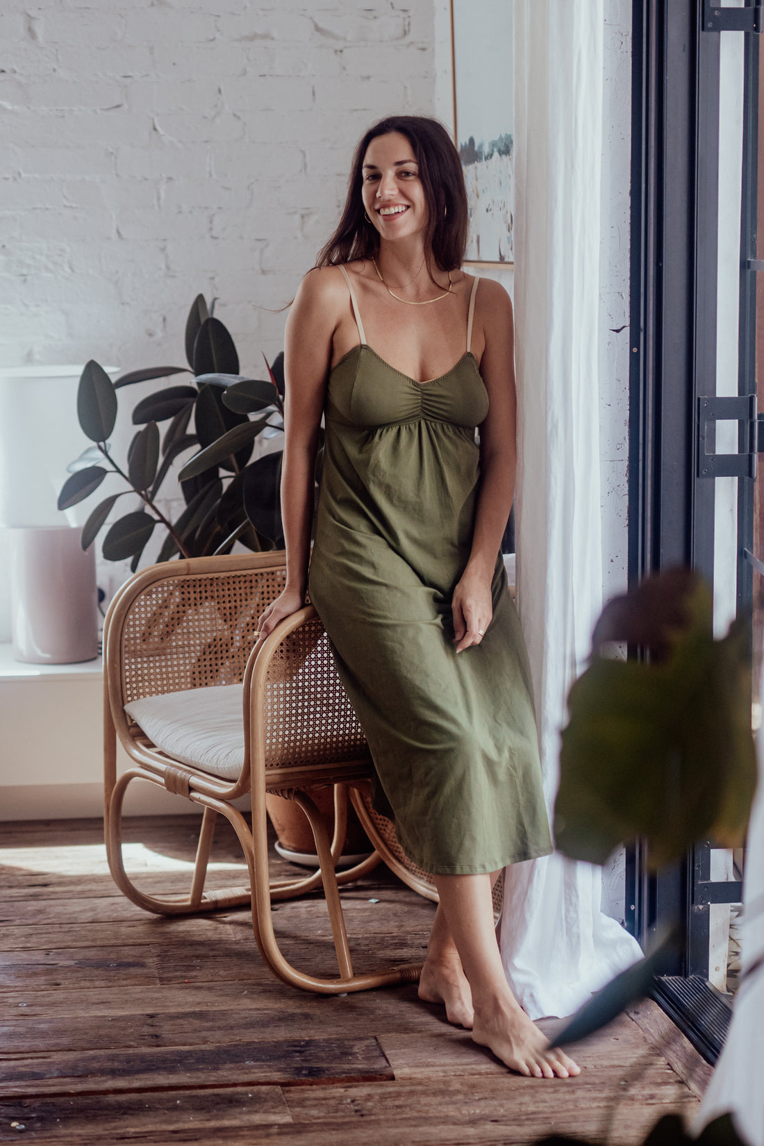 SAMPLE/SECONDS MIDI COTTON OLIVE Nightie